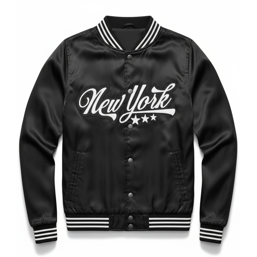 16 Pack Adult Lightweight Black Satin Jacket with New York Embroidery