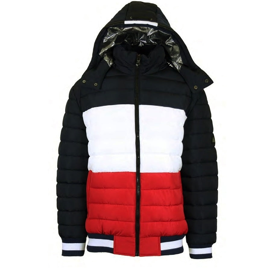 12 Pack Adult 3-Tone Bomber Jacket with Hood – Black / White / Red
