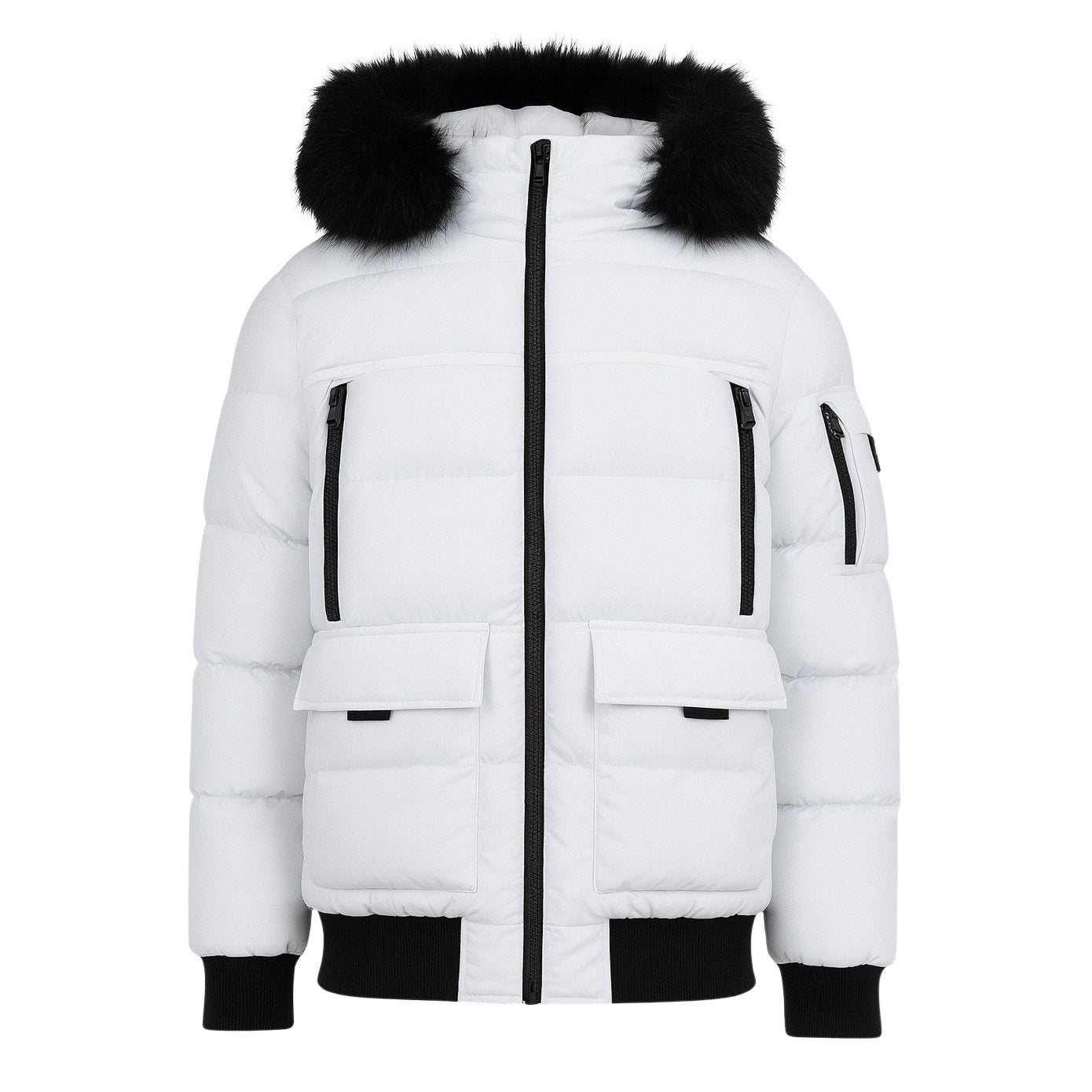 12 Pack Adult Bomber Puffer Jacket with Fur Hood in White