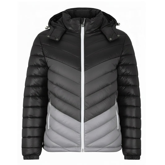 24 Pack Men's 3 Tone Bubble Jacket with Hood - Black / Charcoal / Silver