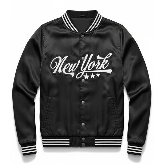 16 Pack Adult Lightweight Black Satin Jacket with New York Embroidery