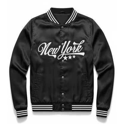 16 Pack Adult Lightweight Black Satin Jacket with New York Embroidery