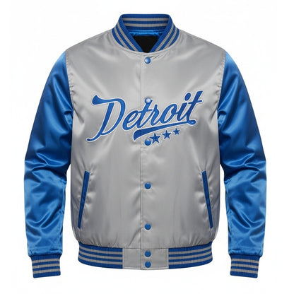 16 Pack Adult Lightweight Grey / Blue Satin Jacket with Detroit Embroidery