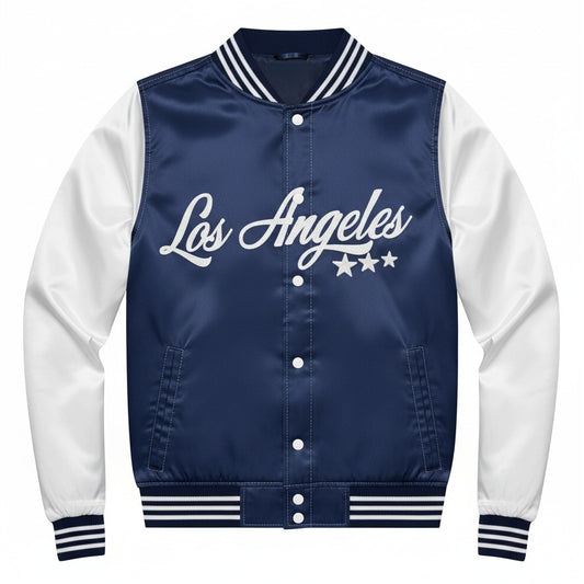 16 Pack Adult Lightweight Blue Satin Jacket with Los Angeles Embroidery