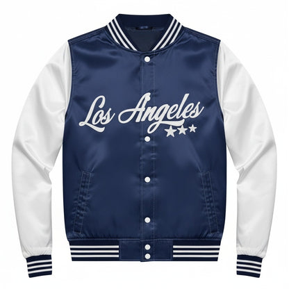 16 Pack Adult Lightweight Blue Satin Jacket with Los Angeles Embroidery