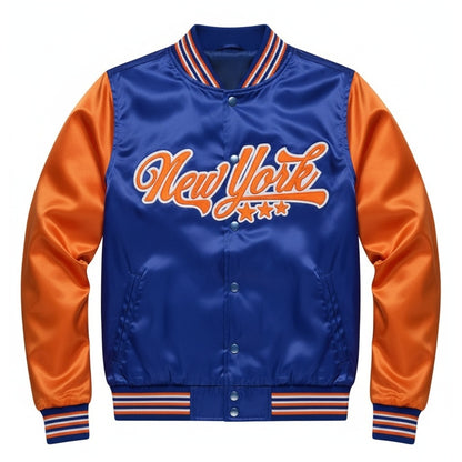 16 Pack Adult Lightweight Orange / Royal Satin Jacket with New York Embroidery