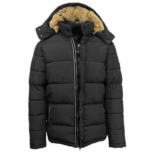 24 Pack Men's Bubble Parka Jacket with Sherpa Lined Hood - Black