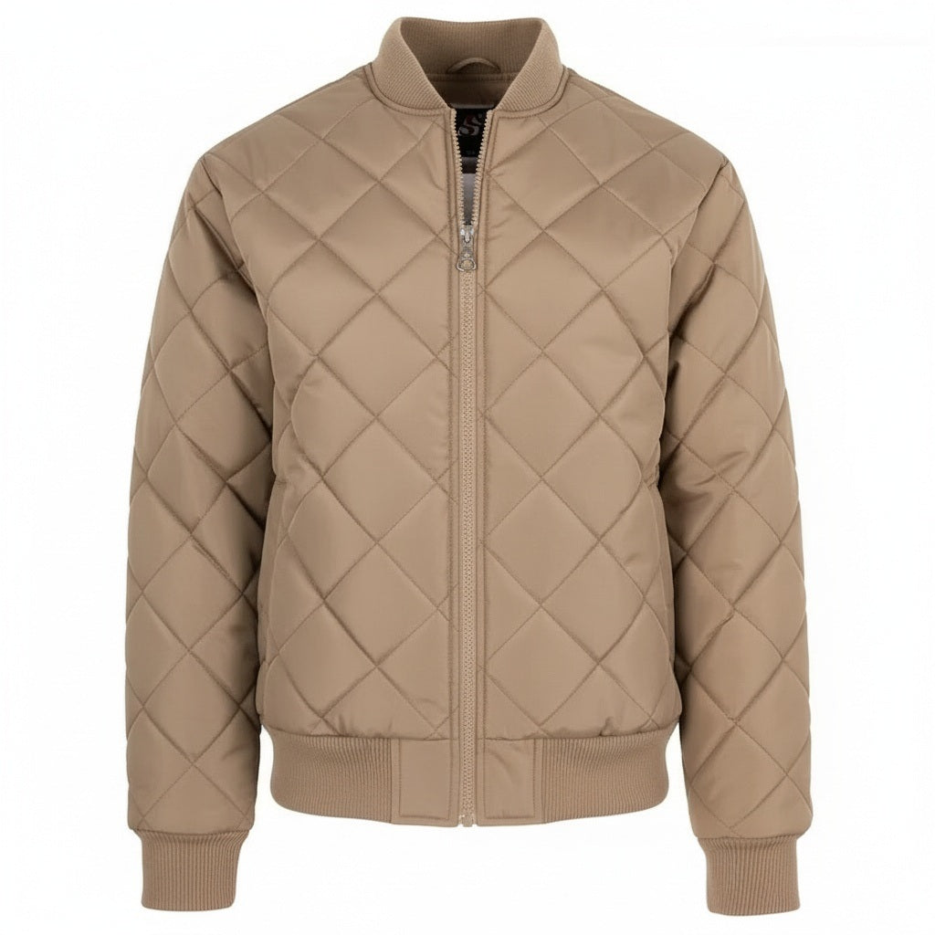 12 Pack Men's Padded Quilted Bomber Jacket – Light Brown