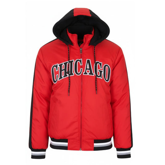12 Pack Adult Jacket with Removable Hood & Fleece Lining in Red – Chicago