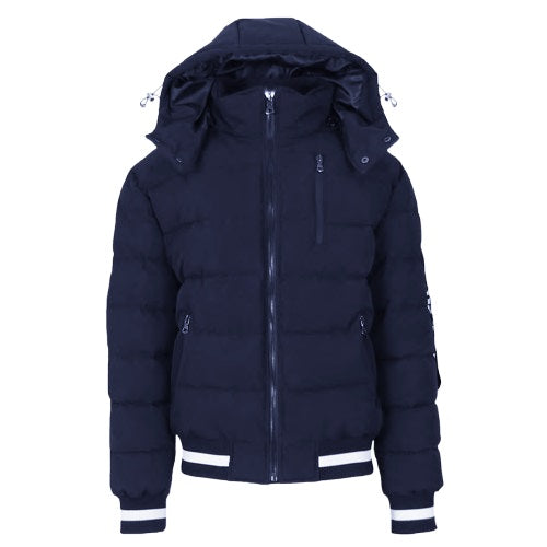 24 Pack Men's Heavyweight Hooded Varsity Bomber Jacket – Navy