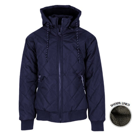 12 Pack Men's Sherpa Lined Hooded Quilted Jacket – Navy