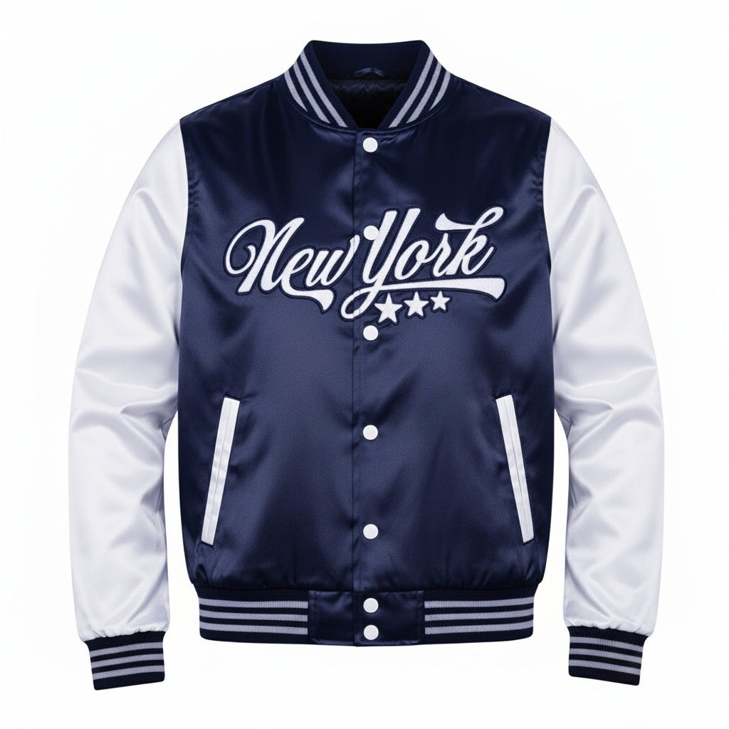 16 Pack Adult Lightweight Navy Satin Jacket with New York Embroidery