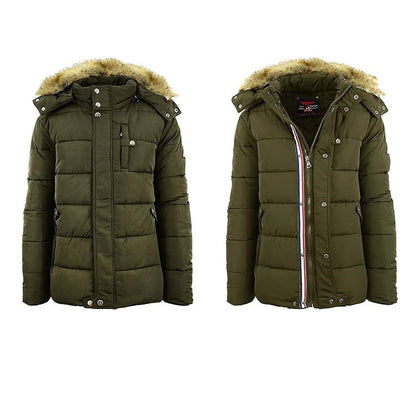 24 Pack Men's Heavyweight Parka Winter Coat with Fur Hood – Olive