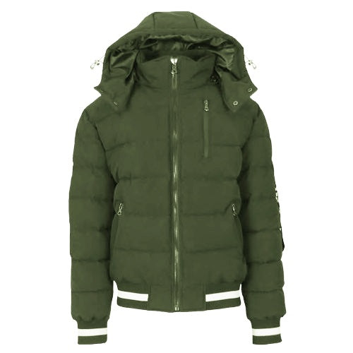 24 Pack Men's Heavyweight Hooded Varsity Bomber Jacket – Olive