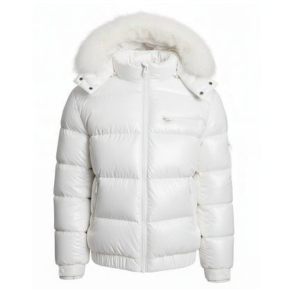 12 Pack Adult Matte Shiny Puffer Jacket with Fur Hood in White