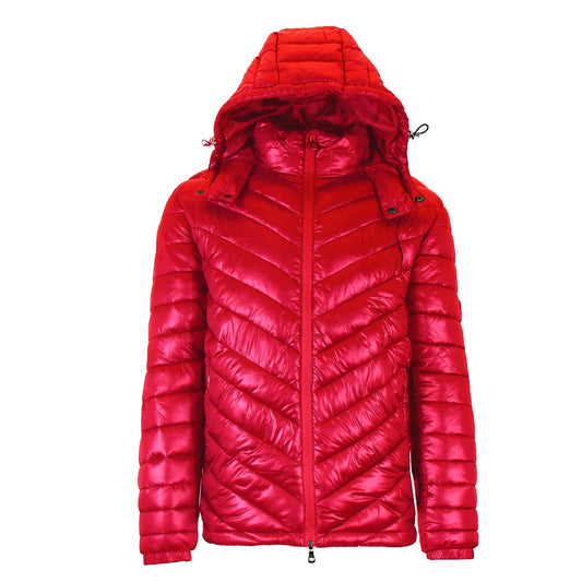 24 Pack Men's Bubble Puffer Jacket with Hood - Red