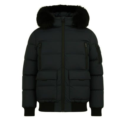 12 Pack Adult Bomber Puffer Jacket with Fur Hood in Black