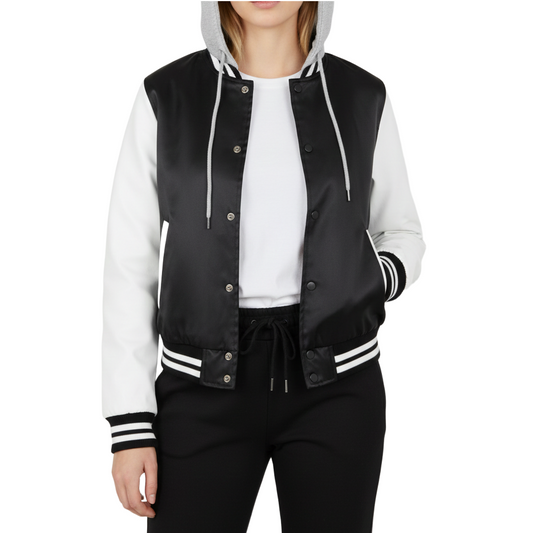 12 Pack Women's Fitted Hooded Varsity Jacket –  Black / White