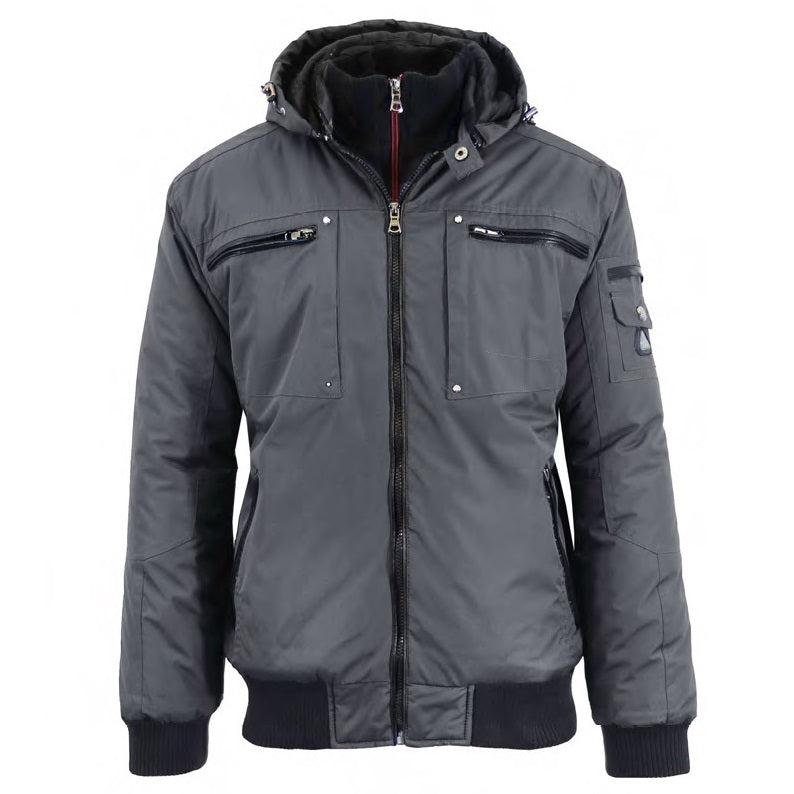 24 Pack Men's Heavyweight Motorcycle Bomber Jacket - Charcoal