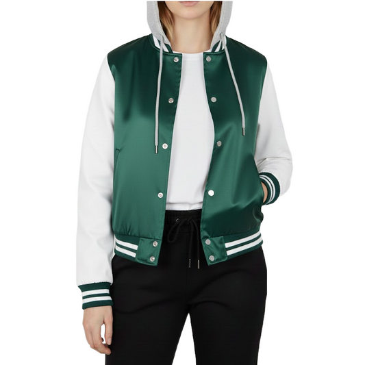 12 Pack Women's Fitted Hooded Varsity Jacket –  Hunter / White