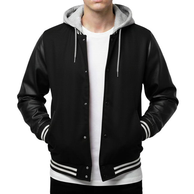 12 Pack Men's Midweight Hooded Varsity Jacket –  Black