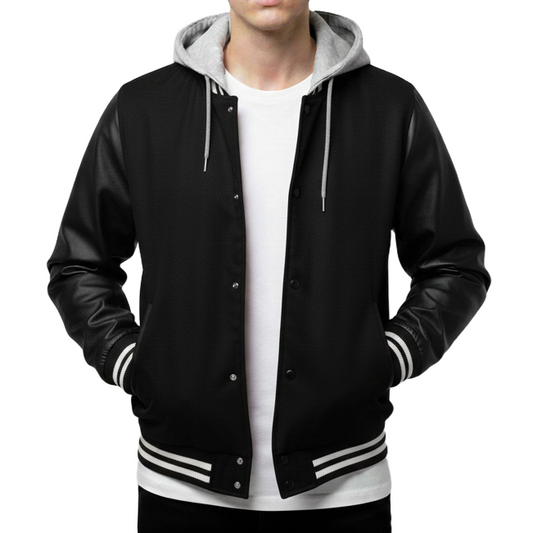 12 Pack Men's Midweight Hooded Varsity Jacket –  Black