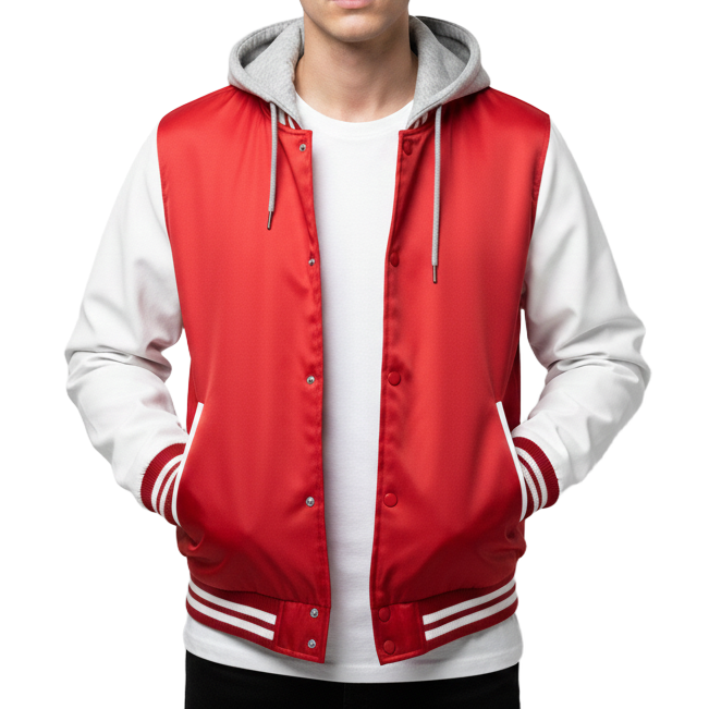 12 Pack Men's Midweight Hooded Varsity Jacket –  Red / White