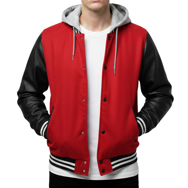 12 Pack Men's Midweight Hooded Varsity Jacket –  Red / Black