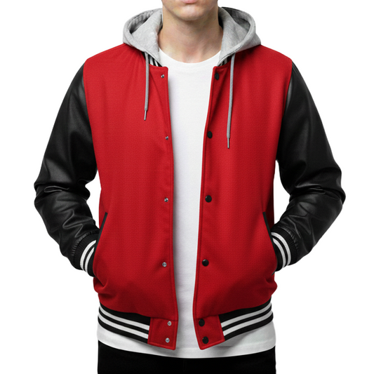 12 Pack Men's Midweight Hooded Varsity Jacket –  Red / Black