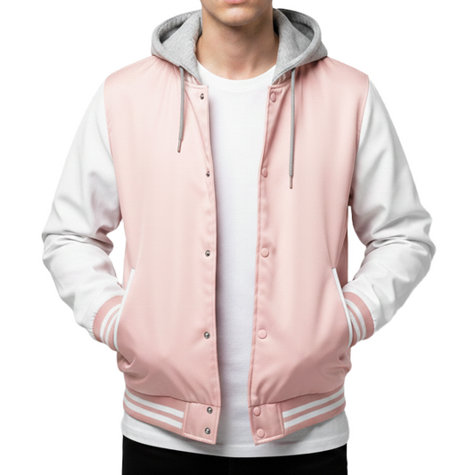 12 Pack Men's Midweight Hooded Varsity Jacket –  Pink / White
