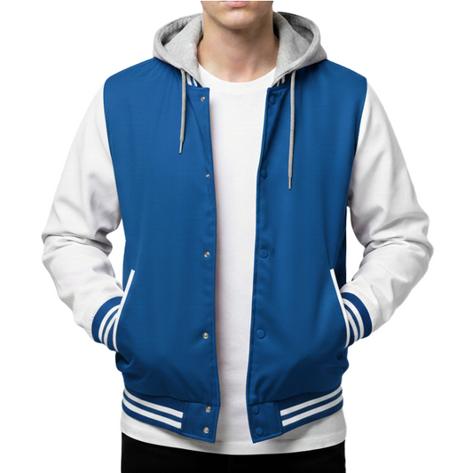 12 Pack Men's Midweight Hooded Varsity Jacket –  Royal Blue / White