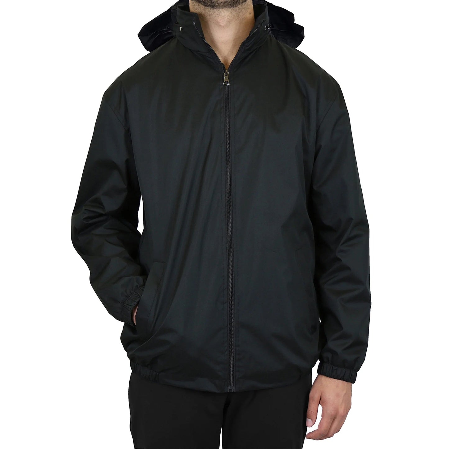 24 Pack Men's Lightweight Windbreaker Jacket with Tuck-In Hood - Black