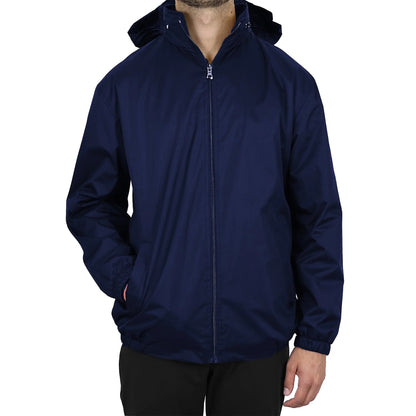 24 Pack Men's Lightweight Windbreaker Jacket with Tuck-In Hood - Navy