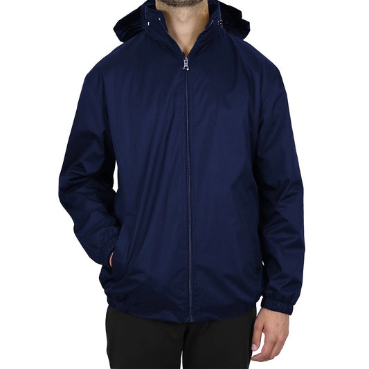 24 Pack Men's Lightweight Windbreaker Jacket with Tuck-In Hood - Navy