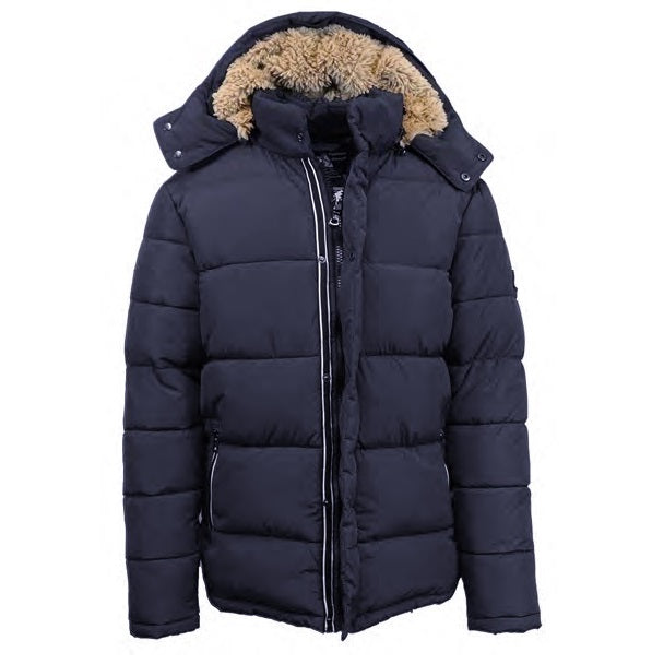 12 Pack Men's Bubble Parka Jacket with Sherpa Lined Hood - Navy