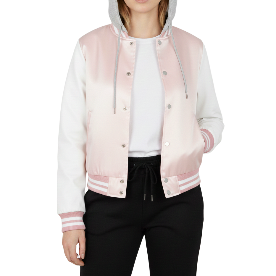 12 Pack Women's Fitted Hooded Varsity Jacket –  Pink / White