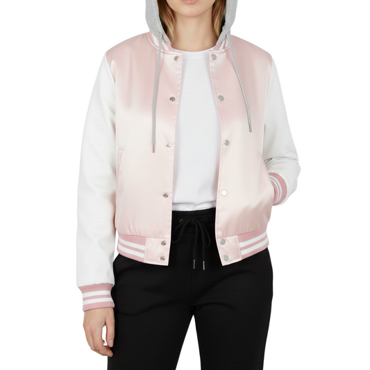 12 Pack Women's Fitted Hooded Varsity Jacket –  Pink / White