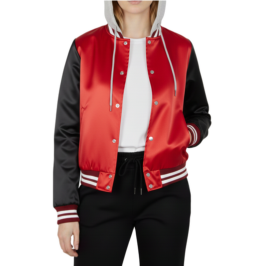 12 Pack Women's Fitted Hooded Varsity Jacket –  Red / Black