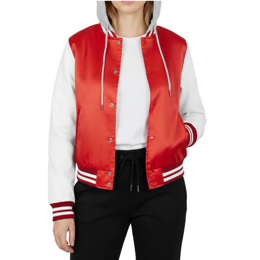 12 Pack Women's Fitted Hooded Varsity Jacket –  Red / White