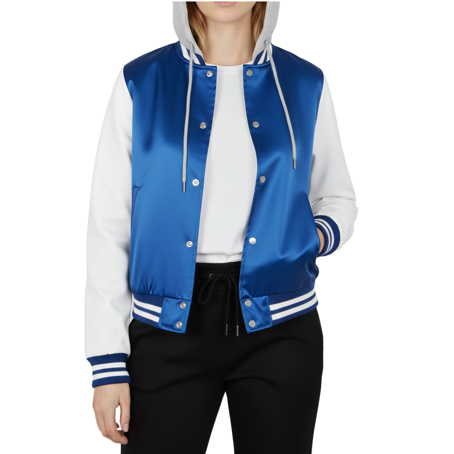 12 Pack Women's Fitted Hooded Varsity Jacket –  Royal Blue / White